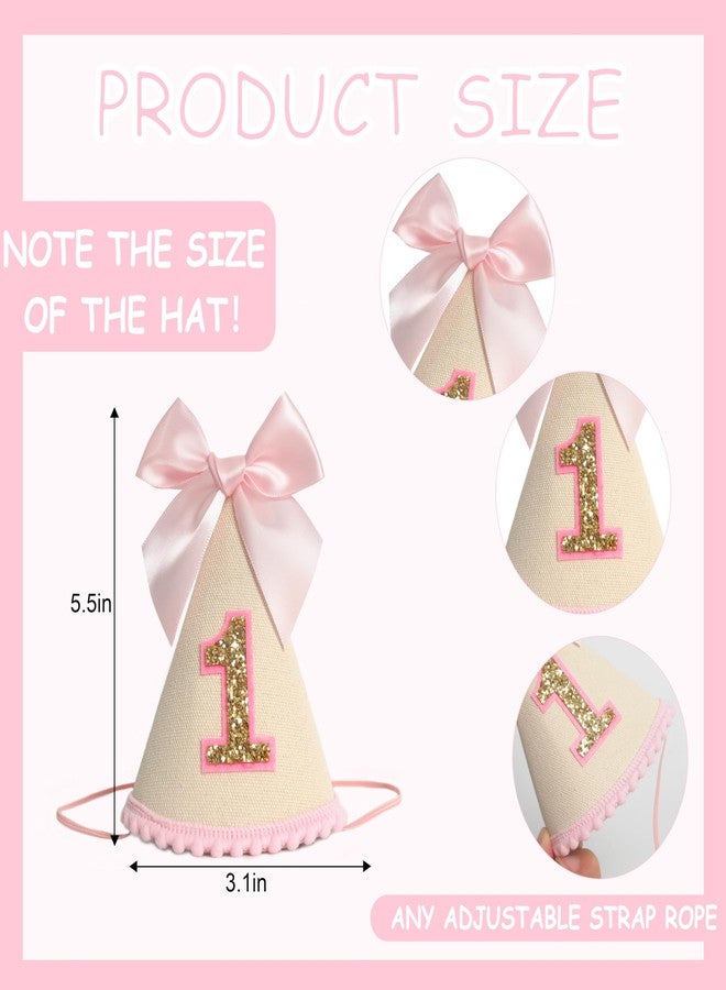 HGFC Pink Bow 1st Birthday Hat For Girl -Pink Girls First Birthday Decorations,Princess Theme Photo Prop,Size: 5.5×3.1 In - Image 2